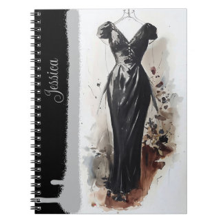 Caderno Espiral Vestido Preto e Branco Vitoriano Elegante Vintage