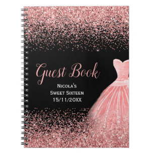 Caderno Espiral Vestido Rosa Rosa Brilho Falso Livro de Visitas Sw