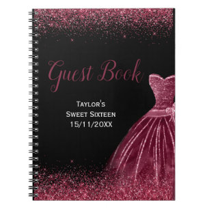 Caderno Espiral Vestido Roxo Ameixa Brilho Falso Aniversário de 16