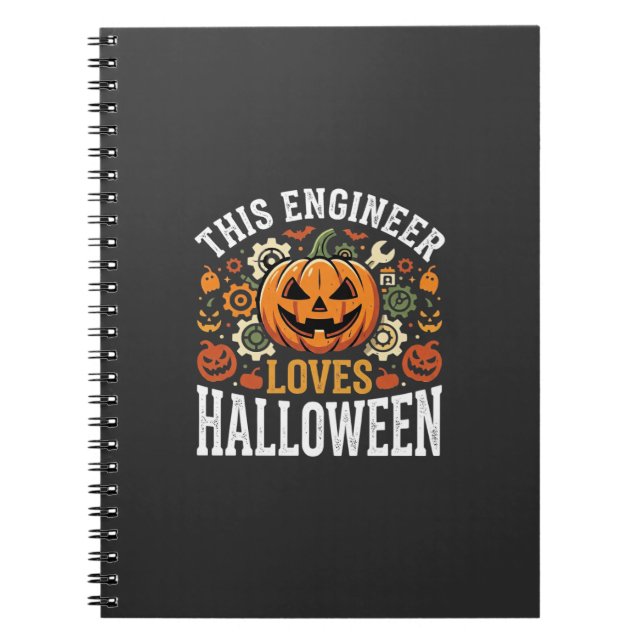 Caderno Espiral Vetor de Abóbora de Engenheiro de Halloween (Frente)