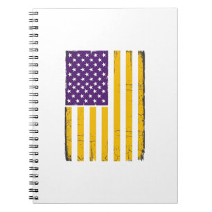 Caderno Espiral Vetor de bandeira americana roxa e dourada desgast