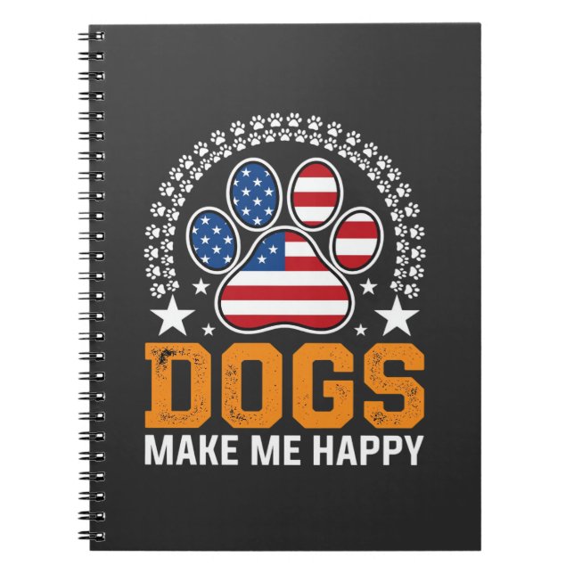 Caderno Espiral Vetor de impressão de pata de cães patrióticos (Frente)