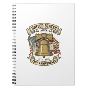 Caderno Espiral Vetor Patriótico do 250º Aniversário dos Estados U