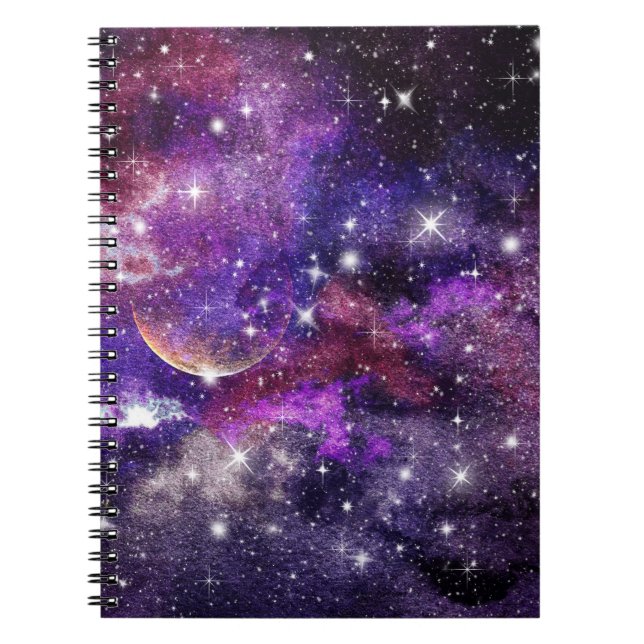 Caderno Espiral Via Látea Violeta Com Planeta (Frente)