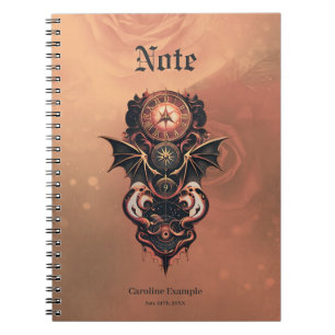 Caderno Espiral Viagem de tempo místico com asas, relógio de galão