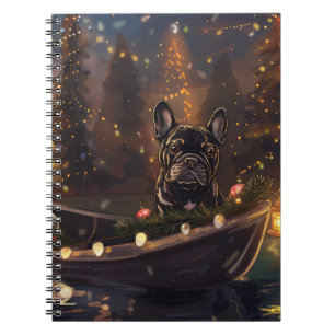 Caderno Espiral Viagem Festiva de Natal do Bulldog Francês