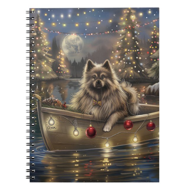 Caderno Espiral Viagem Festiva de Natal do Keeshond (Frente)