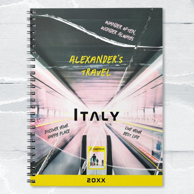 Caderno Espiral Viagem moderno cita seu diário do nome da foto (Modern Travel Quotes Your Photo Name Diary Notebook 
©Susanne Sachers - Sunny Wanderlust 🌞✈️)