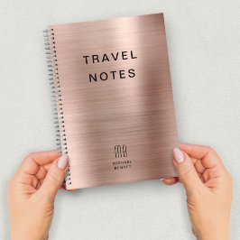 Caderno Espiral Viagem Rosa de monograma elegante