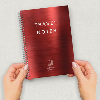 Caderno Espiral Viagem Vermelho Monograma Elegante