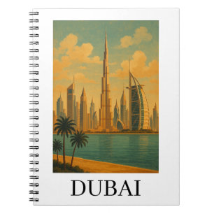 Caderno Espiral Viagem Vintage Dubai – Silhueta Retro dos Emirados