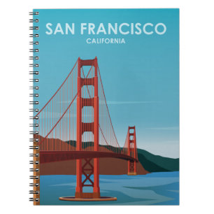 Caderno Espiral Viagens vintage da ponte ouro Porte San Francisco
