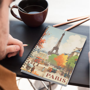 Caderno Espiral Viagens vintage da Torre Eifel de Paris