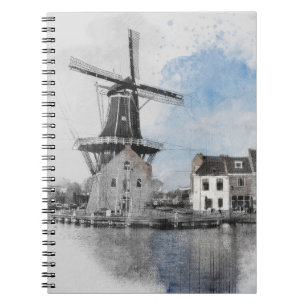 Caderno Espiral Viagens vintage dos Países Baixos e lagar