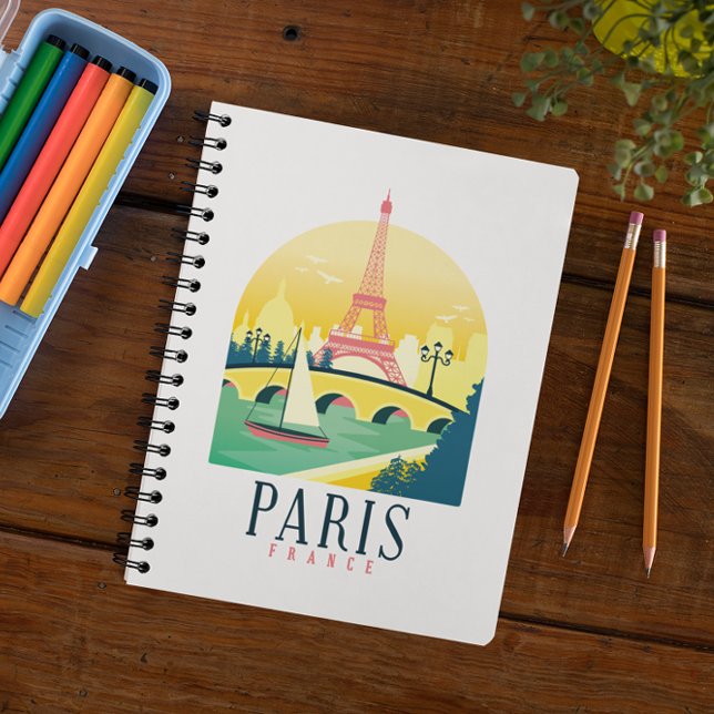 Caderno Espiral Viagens vintage Paris França (Paris France retro vintage travel notebook)