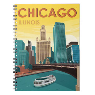 Caderno Espiral Viagens vintage Skyline do Chicago River
