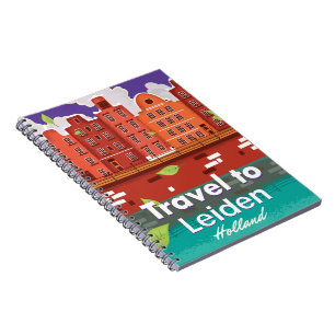 Caderno Espiral Viaje para Leiden Holanda pôster de viagem de dese