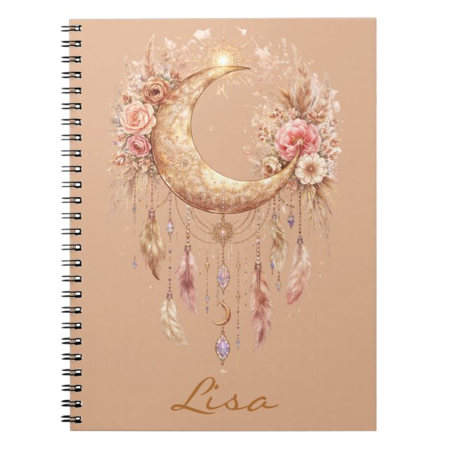 Caderno Espiral Vibração Mística Lua Boho (Frente)