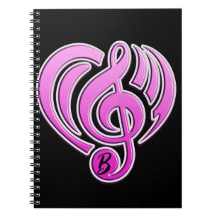 Caderno Espiral Vibrações Amor Musical Coração Rosa Nota Musical D