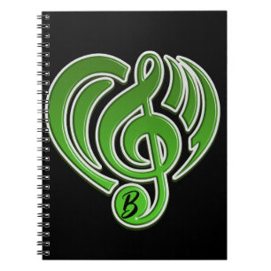 Caderno Espiral Vibrações Amor Musical Coração Verde Nota Musical