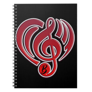 Caderno Espiral Vibrações Amor Musical Coração Vermelho Nota Music