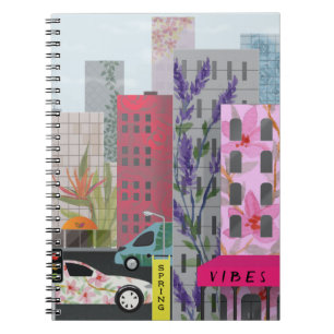 Caderno Espiral Vibrações da Cidade da Primavera   Arte Urbana Flo