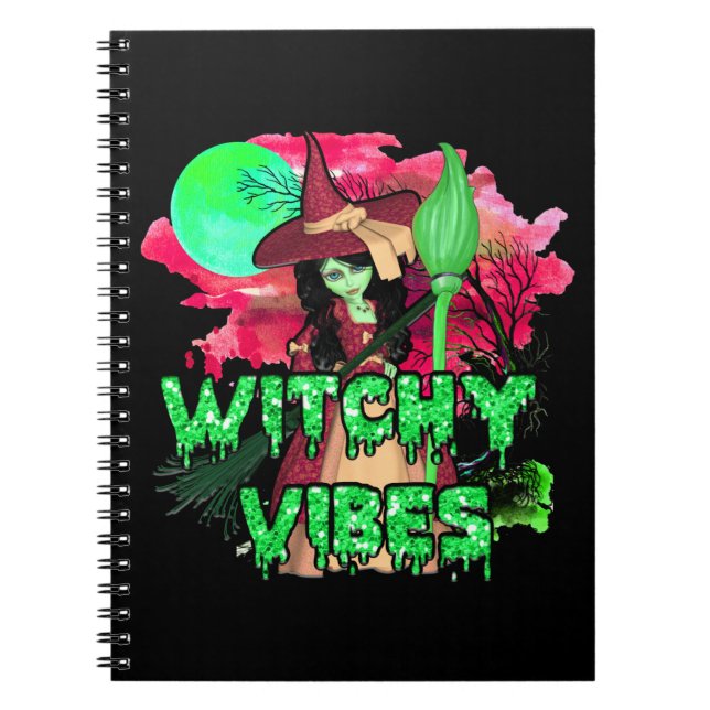 Caderno Espiral Vibrações de Bruxa de Halloween (Frente)