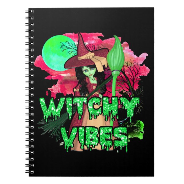 Caderno Espiral Vibrações de Bruxa de Halloween (Frente)