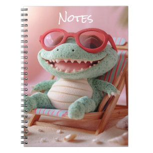 Caderno Espiral Vibrações de Verão: Crocodilo Fofo Relaxando de Fé