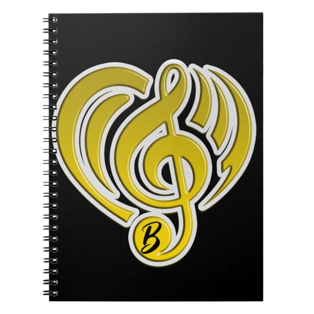 Caderno Espiral Vibrações Musical Love Yellow Heart Music Note DJ (Frente)
