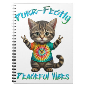 Caderno Espiral Vibrações Pacíficas de Gatinho Boho Hippie