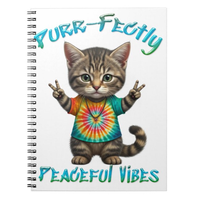 Caderno Espiral Vibrações Pacíficas de Gatinho Boho Hippie  (Frente)
