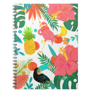 Caderno Espiral Vibrações Tropicais Folhas Florais Verão Luau