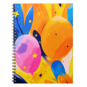 Caderno Espiral Vibrant Abstract Celebration with Colorful Balloon
