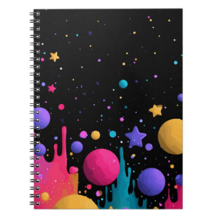 Caderno Espiral Vibrant Cosmic Drip Abstract Space Art