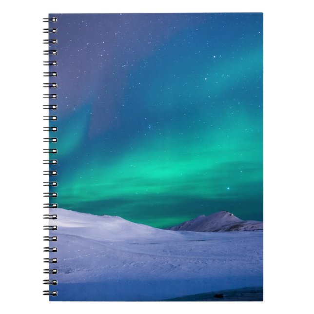 Caderno Espiral Vibrant Green Aurora Borealis Night (Frente)