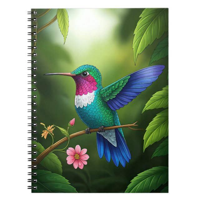 Caderno Espiral Vibrant Hummingbird Among Leaves (Frente)