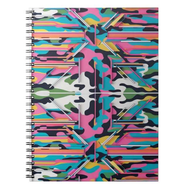 Caderno Espiral Vibrant Neon Pastel Camo Abstract Spiral Photo (Frente)