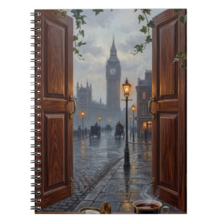 Caderno Espiral Victorian London Big Ben Rainy Day Oil Painting