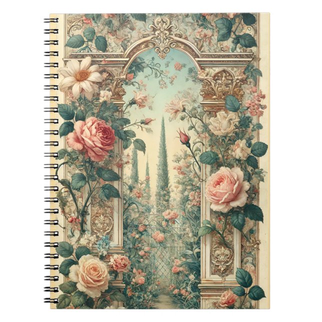 Caderno Espiral Victorian Rose Garden Archway Romantic Floral Path (Frente)