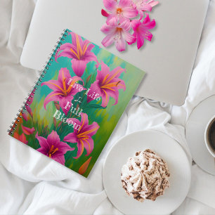 Caderno Espiral Vida ao vivo em lírios cor-de-rosa com sangue de C