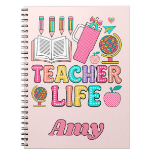 Caderno Espiral Vida de Professor Retro Groovy Copo Globo