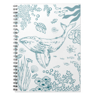 Caderno Espiral Vida marinha arrastada à mão