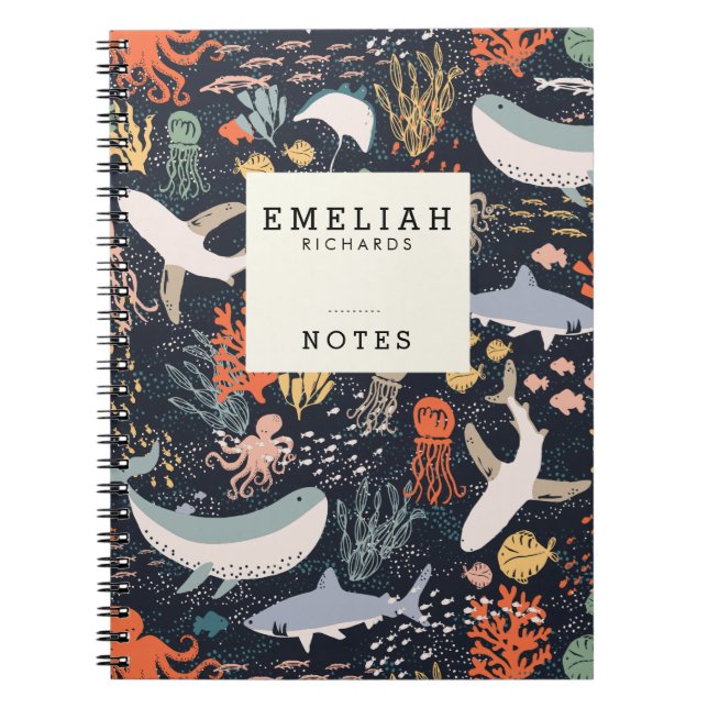 Caderno Espiral Vida marinha personalizada de | (Frente)