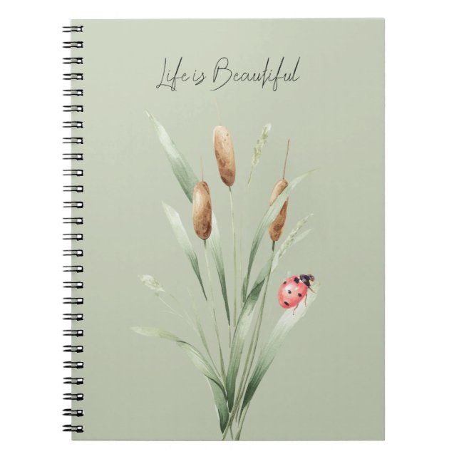 Caderno Espiral Vida Verde é Bela Cattails Joaninha (Frente)