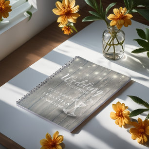 Caderno Espiral Vidro de Champanhe de Guestbook Luzes de Madeira