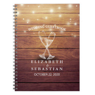 Caderno Espiral Vidro de Champanhe de Guestbook Luzes de Madeira