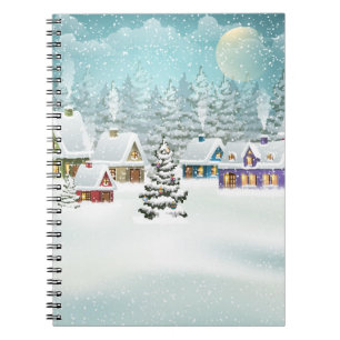 Caderno Espiral Vila Paisagem de inverno com casas cobertas de nev