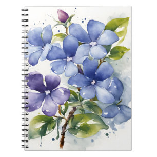 Caderno Espiral Vinca menor - Flores de aquarela
