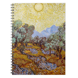 Caderno Espiral Vincent van Gogh - Oliveiras, céu amarelo e sol
